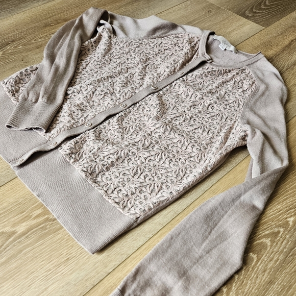 Women's Tan Khaki Brown Front Lace Button Up Dressy Cardigan Sweater Medium - Picture 5 of 13